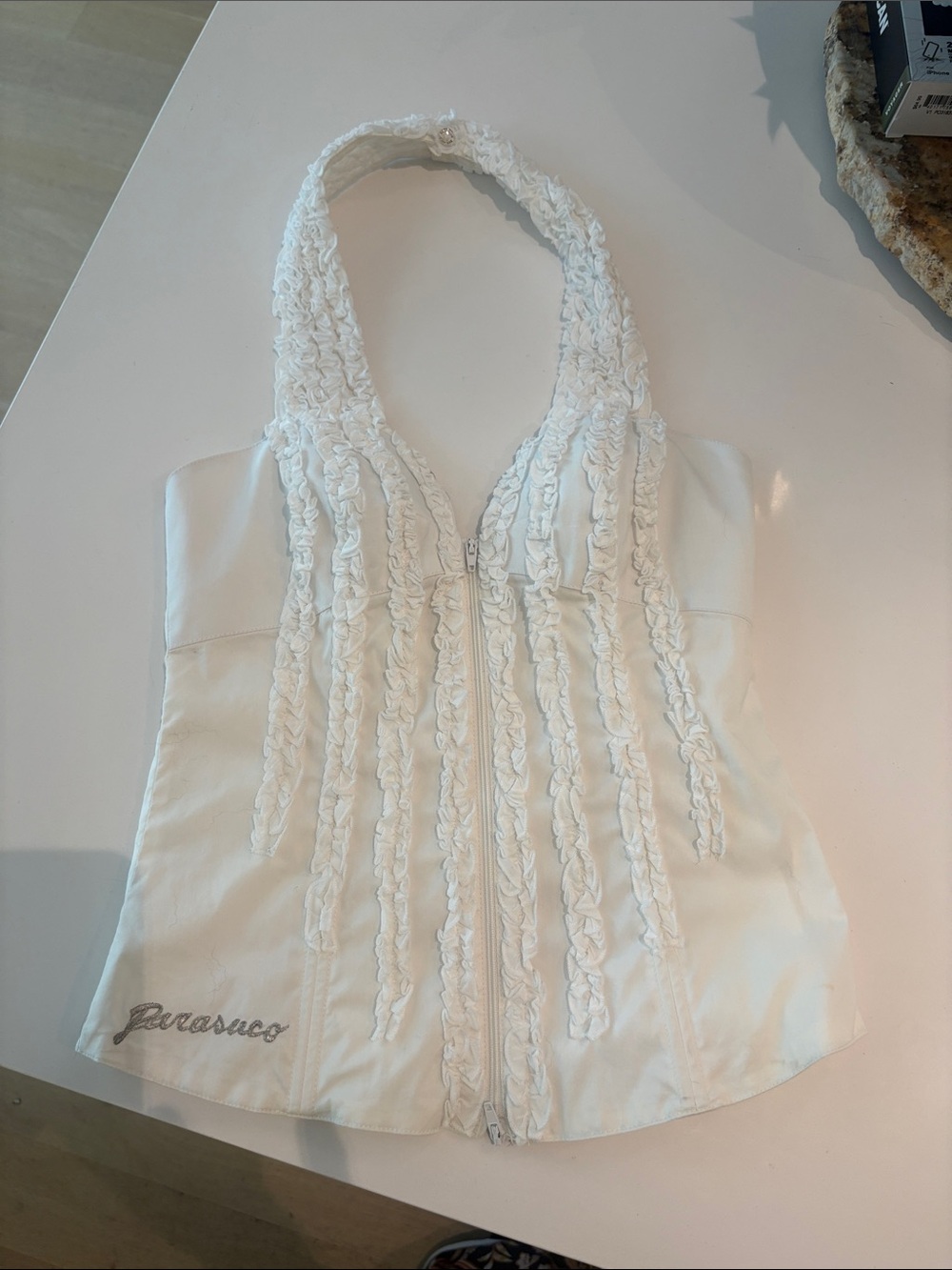 Parasuco White Halter Top with Braided Trim
